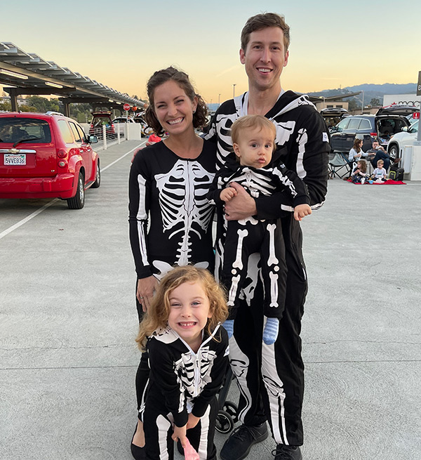 family dressed up as skeletons