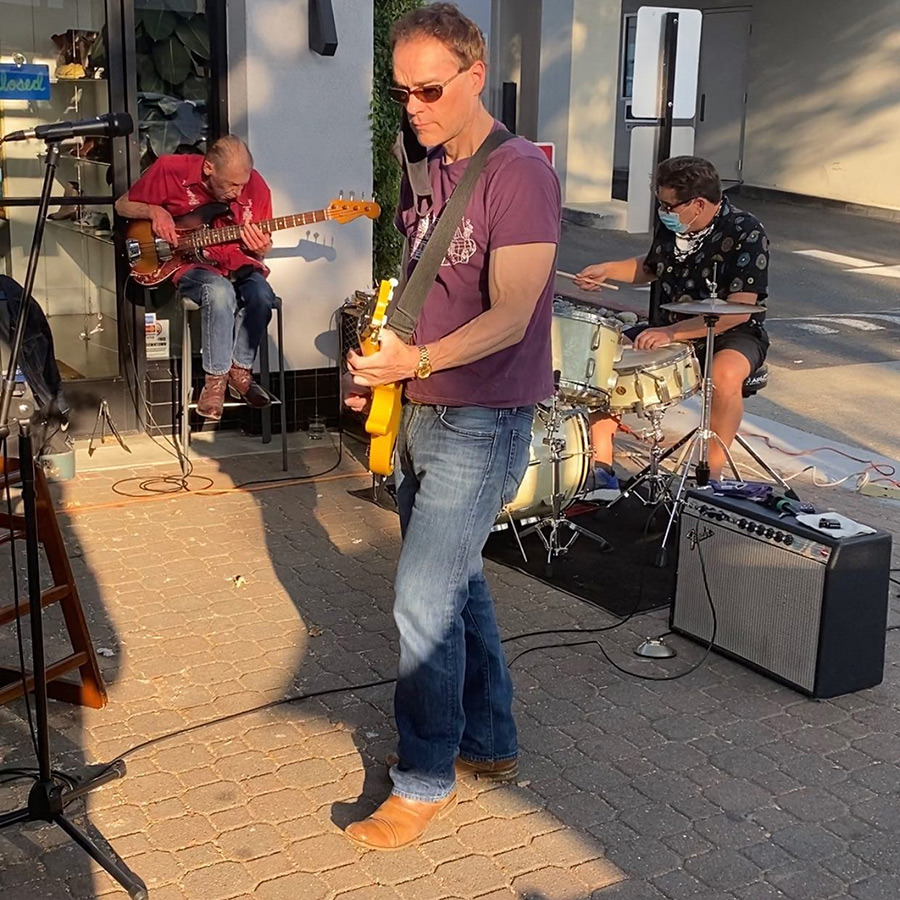 Guitarist playing at downtown stages in Walnut Creek