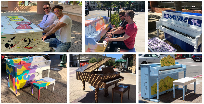 collage of painted pianos in Walnut Creek